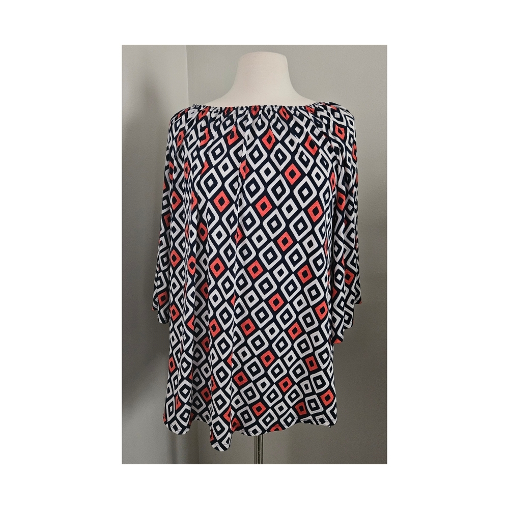 Honeyme Curvy Diamond Pattern Navy Coral Top XXL